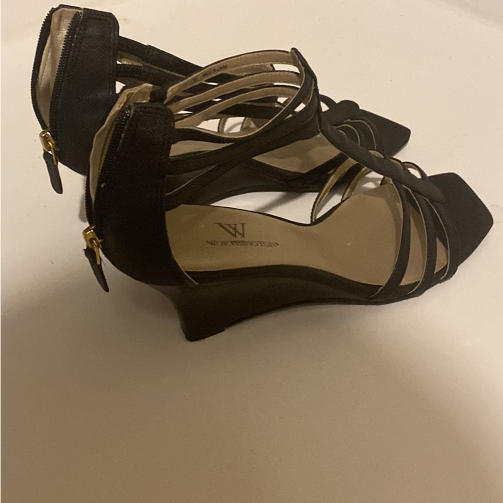 Worthington Black Toe Out Strap Around Heels